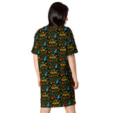 whimsical Love Black T-shirt dress